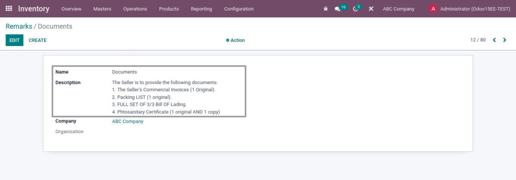 Odoo ERP mccorry master management manage remarks