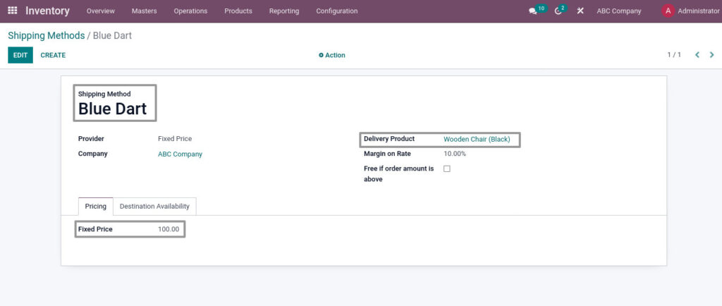 Odoo ERP mccorry master management manage shipping methods