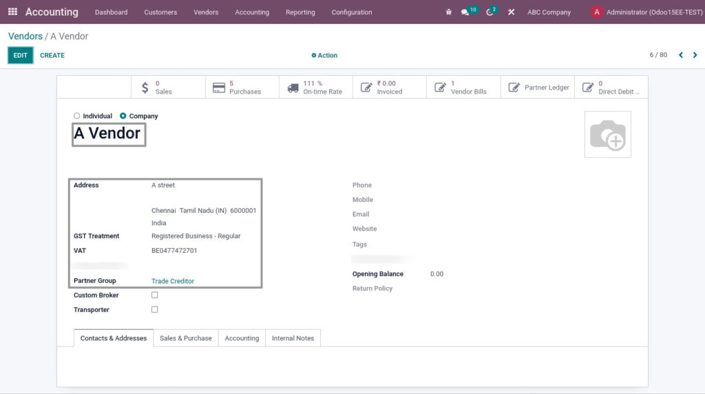 Odoo ERP mccorry master management manage vendor