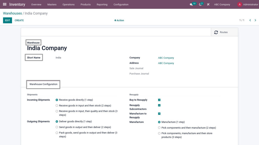 Odoo ERP mccorry master management manage warehouse