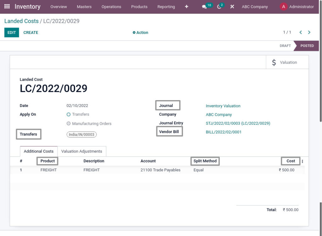Odoo ERP mccorry purchase management manage landed cost 1