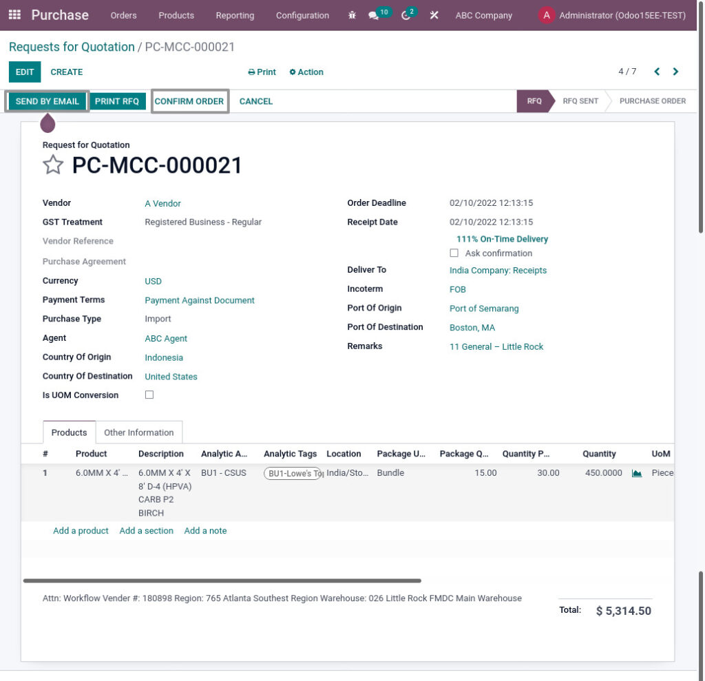 Odoo ERP mccorry purchase management manage purchase order 1