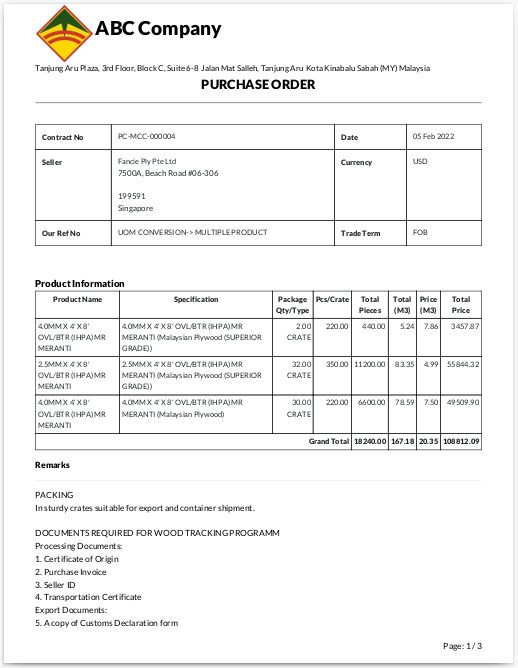 Odoo ERP mccorry purchase management purchase order print 2