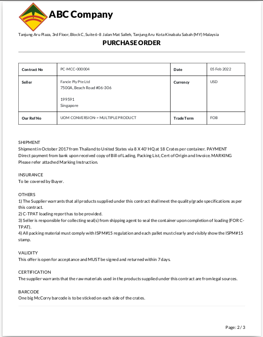 Odoo ERP mccorry purchase management purchase order print 3