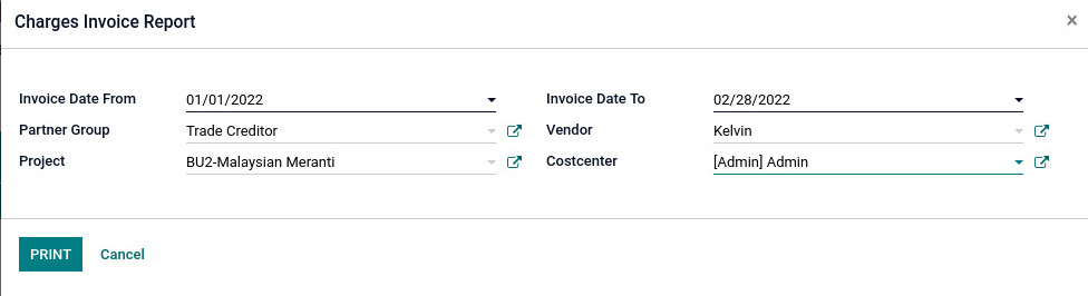 Odoo ERP mccorry purchase management report charge invoice report 1