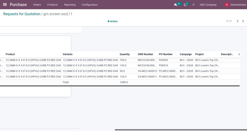 Odoo ERP mccorry purchase management report grn report 3