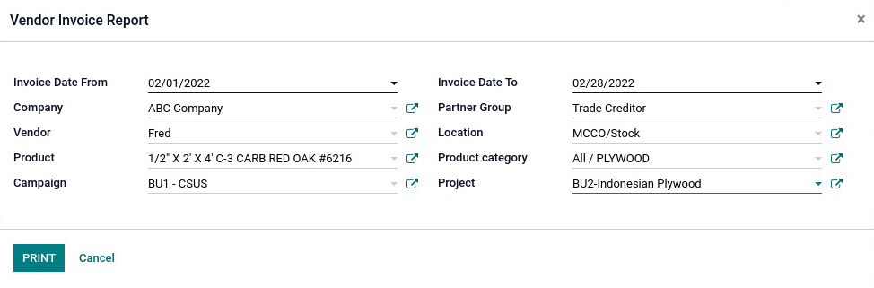 Odoo ERP mccorry purchase management report vendor invoice report 1