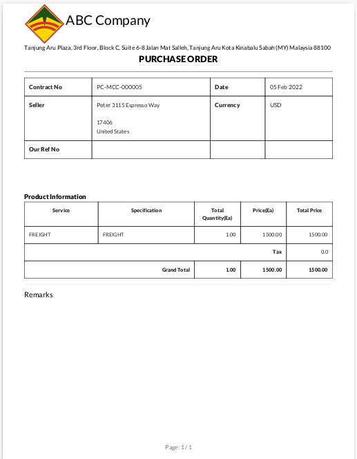 Odoo ERP mccorry purchase management service po print 2