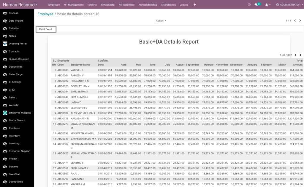 Odoo ERP Payroll report management report Basic Register Details Report 3