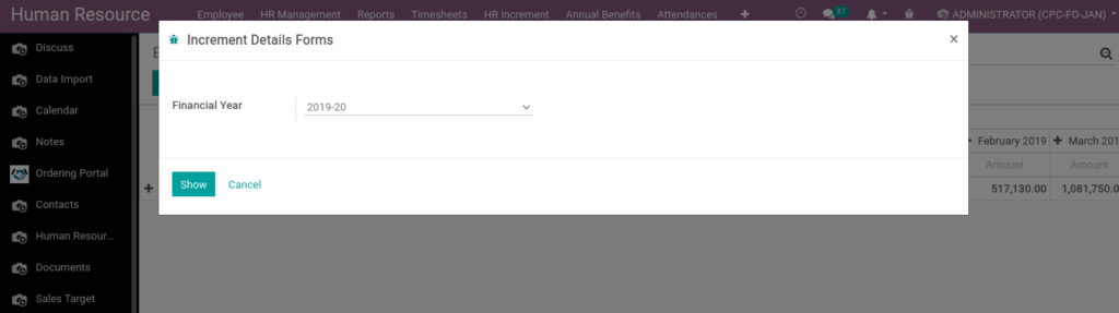 Odoo ERP Payroll report management report increment details report