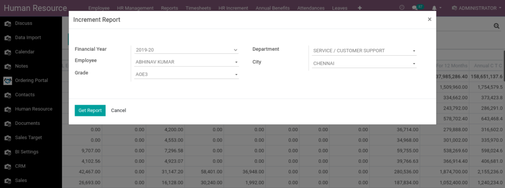 Odoo ERP Payroll report management report increment report 1