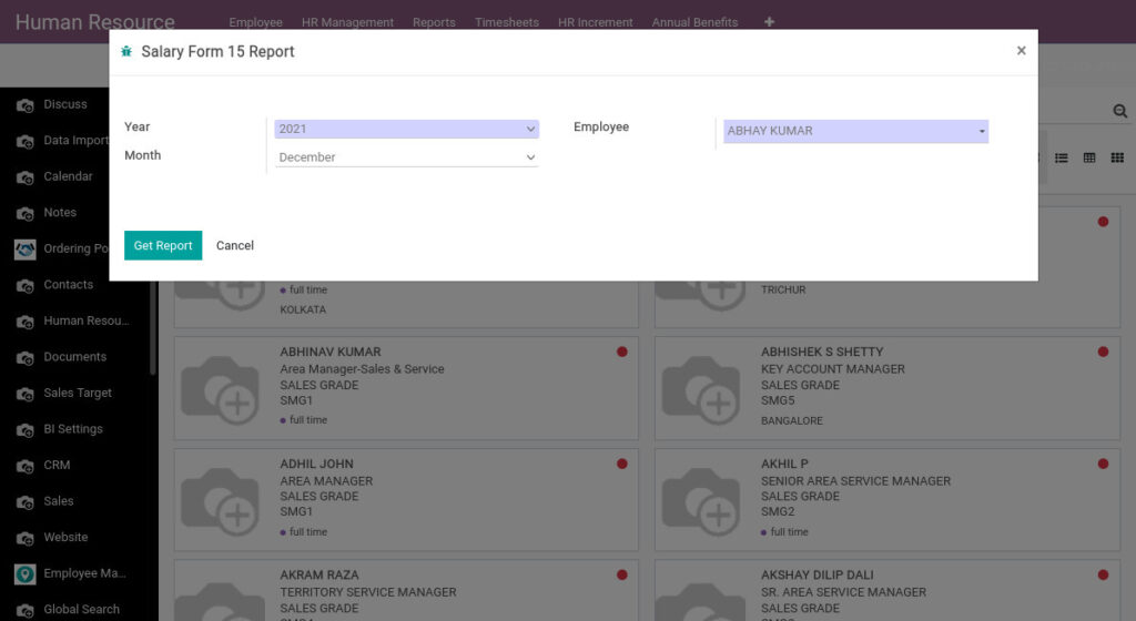 Odoo ERP Payroll report management report salary form 15 report 1