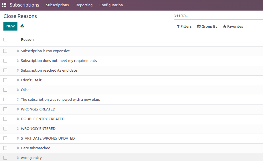 Odoo Subscription Close Reasons