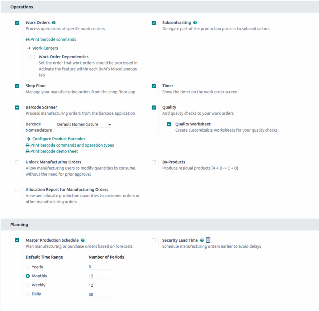 Manufacturing Settings