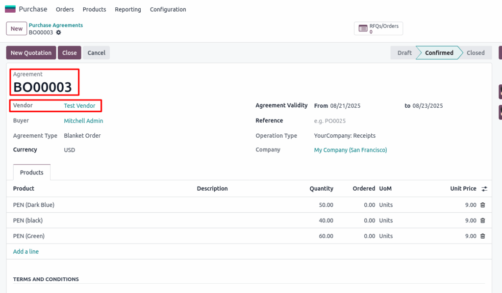Purchase Agreement Screenshot