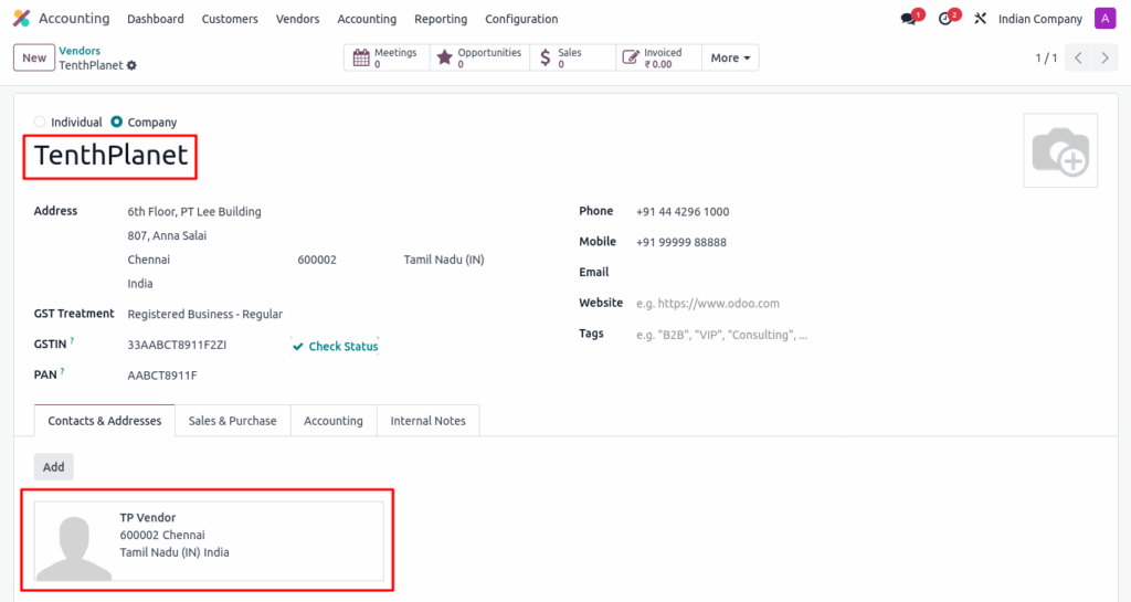 Vendor Master Screenshot: