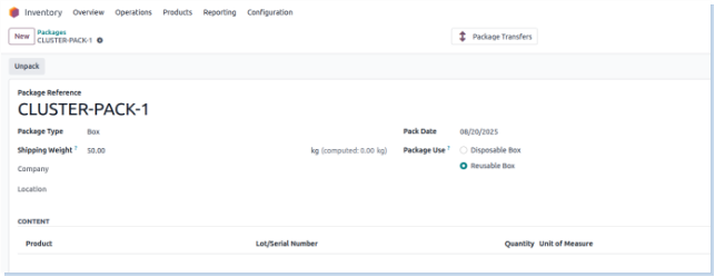Odoo Inventory Packages