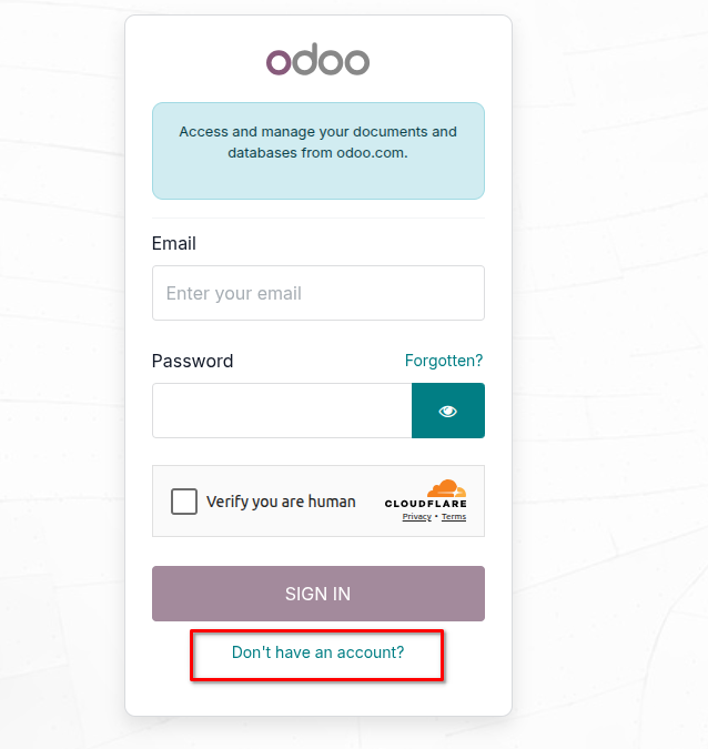Odoo Account Creation link