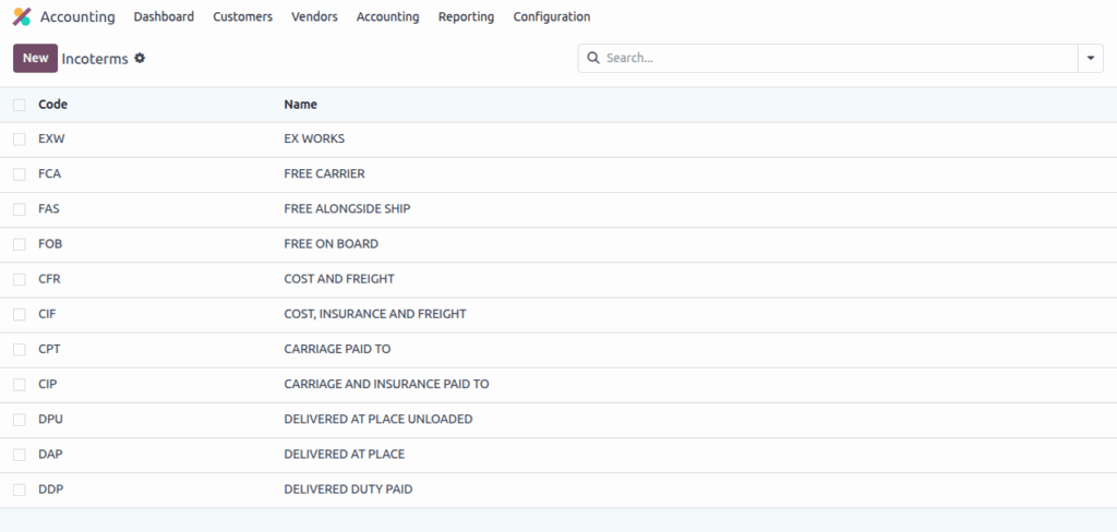 Odoo Accounting Incoterms