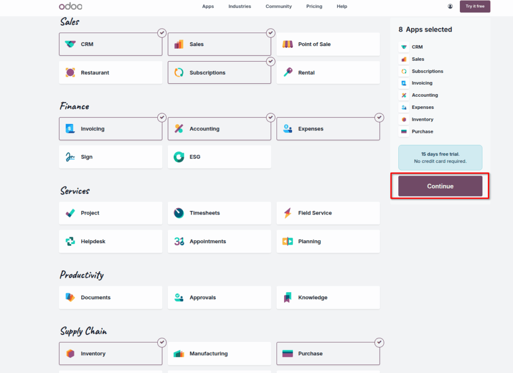 Odoo Apps Continue
