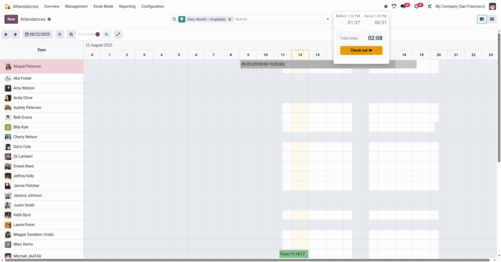 Odoo Attendances Check Out