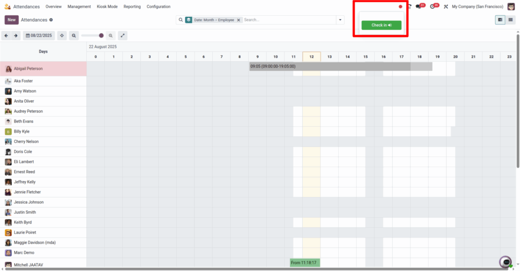 Odoo Attendances Check in