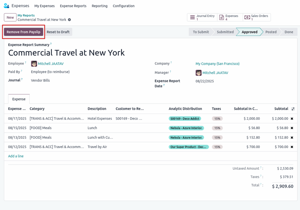 Odoo Expenses Remove Reimburse in Payslip option View