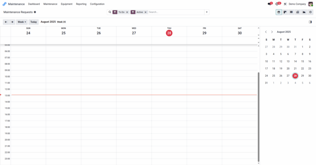 Odoo Maintenance Calender screenshot