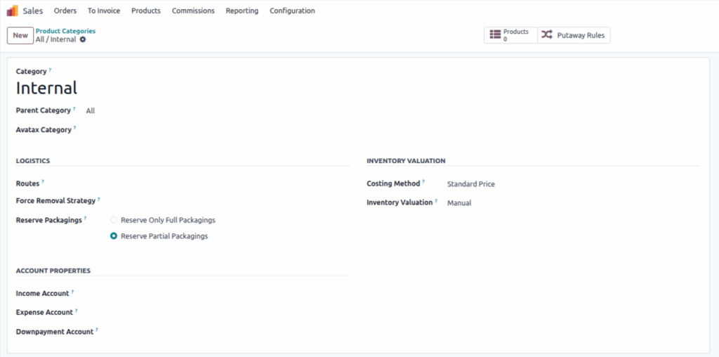 Odoo Master Product Category