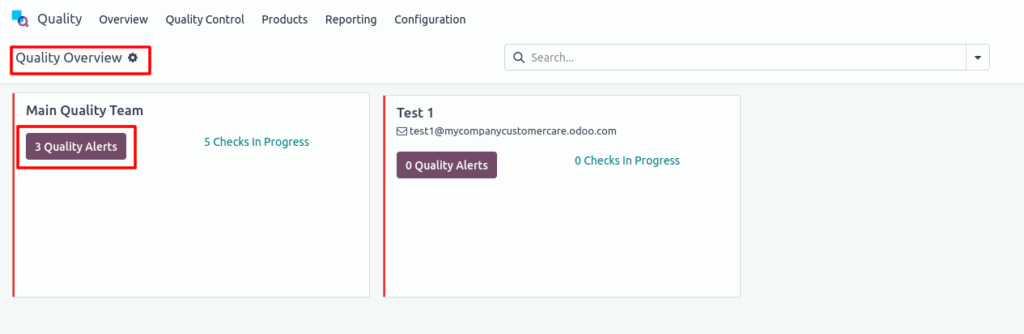 Odoo Quality Overview Choose Quality Team Screenshot