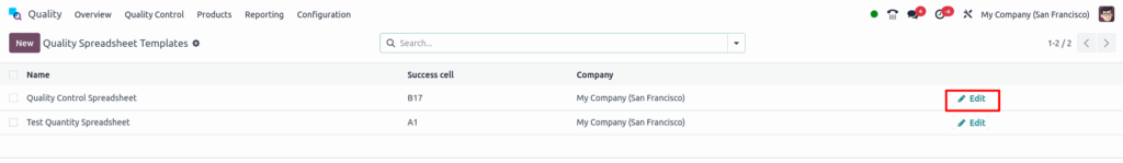 Odoo Quality Spraedsheet Templates Edit Button Screenshot