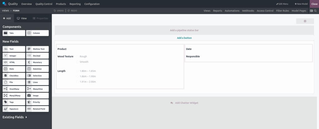 Odoo Quality Worksheet Templates Disign Screenshot
