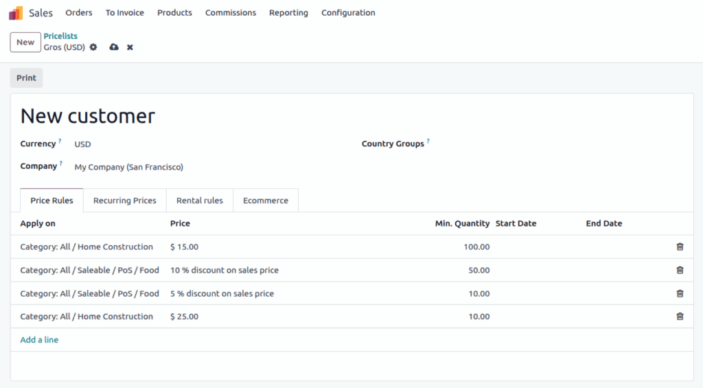 Odoo Sales PriceList