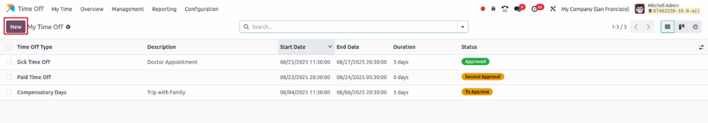Odoo Timeoff Request Button View