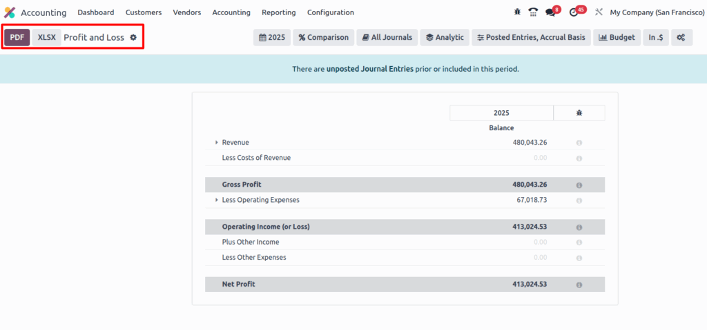 Odoo accounting Profit-and-Loss-