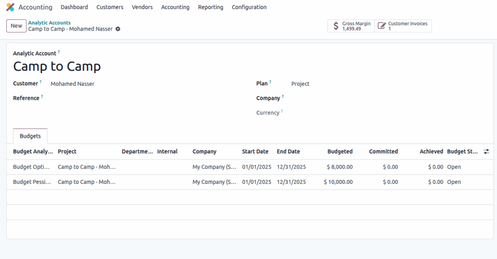 Odoo accounting analytic account