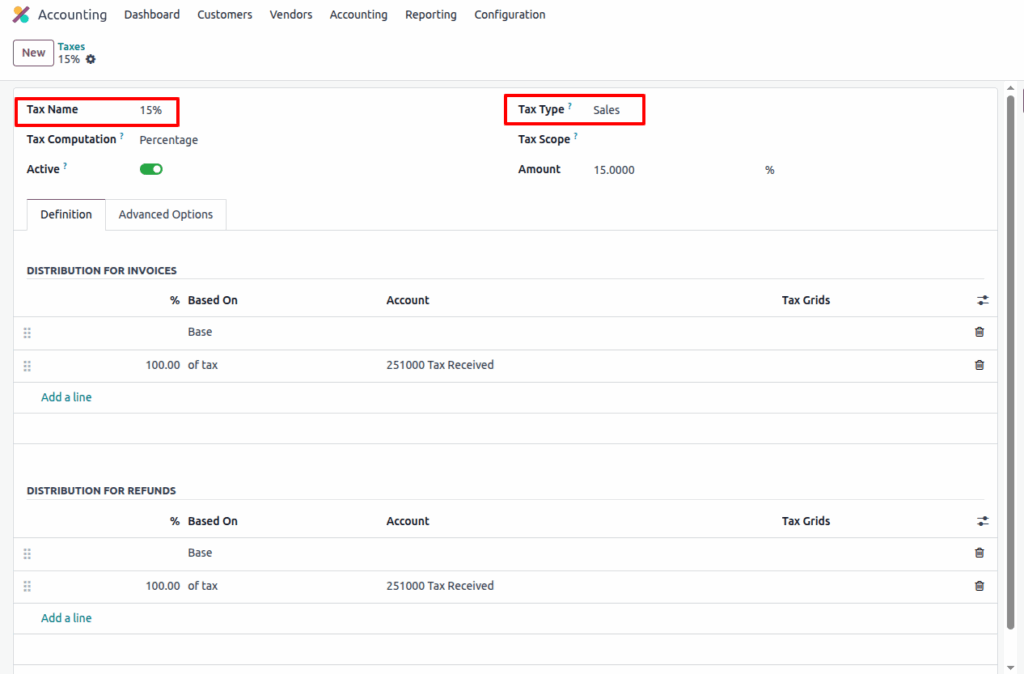 Odoo accounting tax