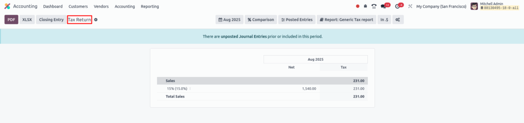 Odoo accounting_Tax return screenshot