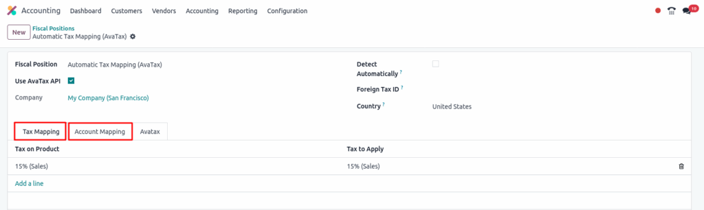 Odoo accounting_fiscal positions screenshot