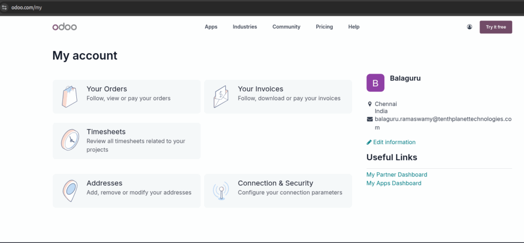 Odoo after Login