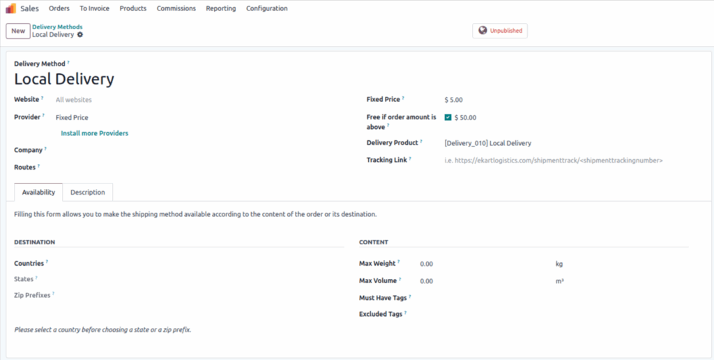 Odoo master Delivery methods