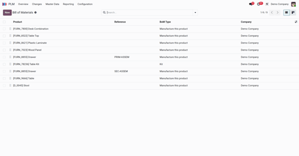 Odoo plm bom screenshot