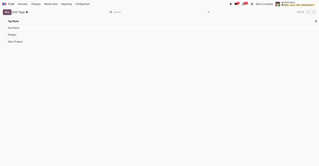 Odoo plm eco tags screenshot
