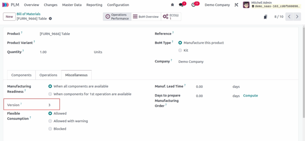 Odoo plm ecos bom screenshot