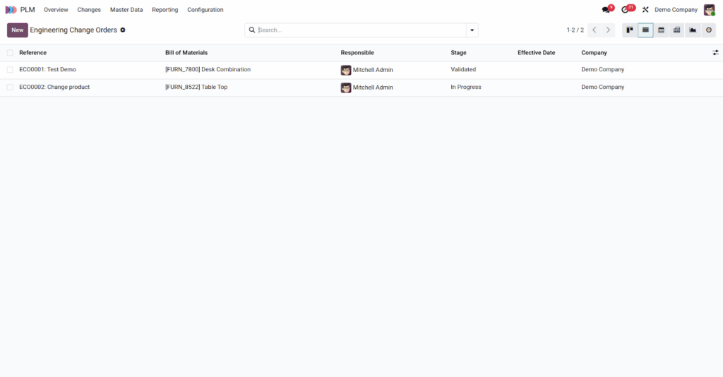 Odoo plm form View