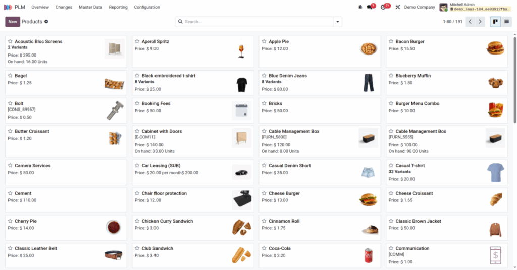 Odoo plm product screenshot