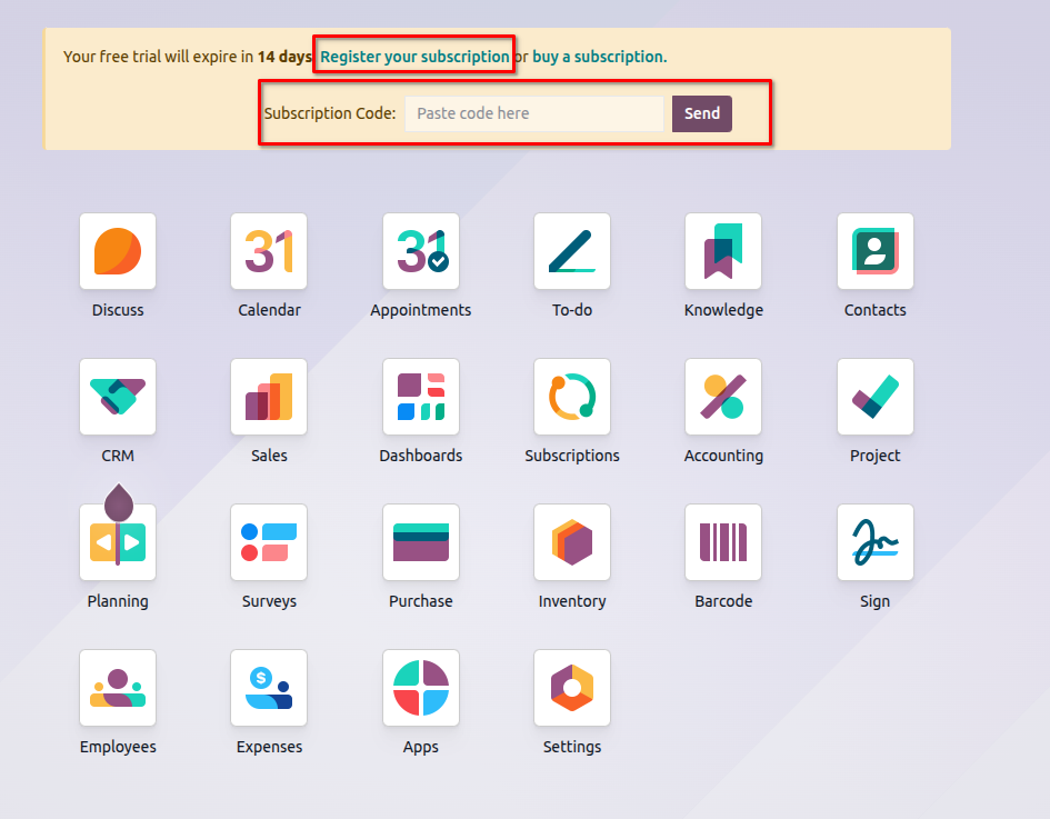 Odoo subscription activation