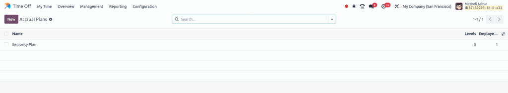 Odoo time off accural plans tree view