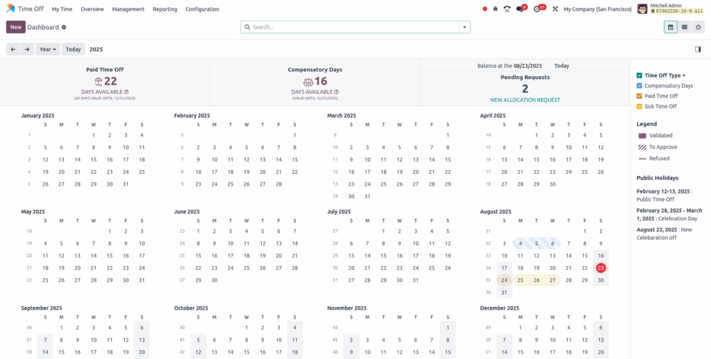 Odoo time off time off dashboard view