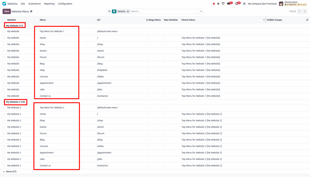 odoo Website-Menu